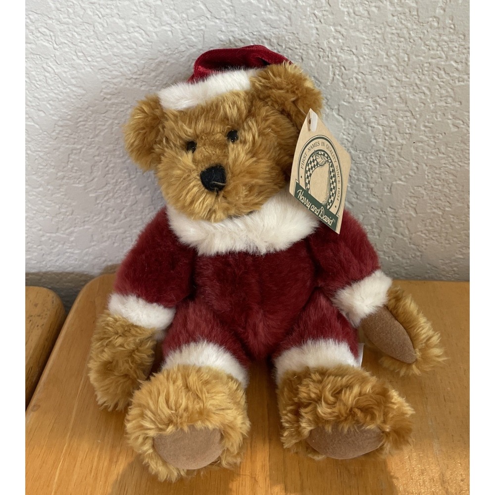 Harry and David 8" Plush Teddy Bear Red Santa Suit Christmas Holiday Russ